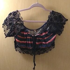 NWOT Free People Aruba Crochet Crop Top in Black (M)